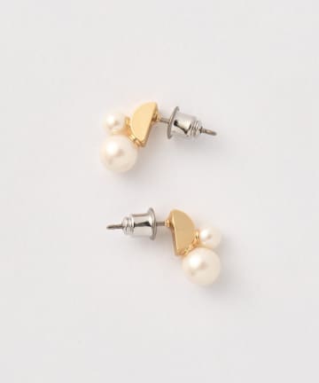 ＃Pink Owl Bijouセミサークルダブルパールピアス