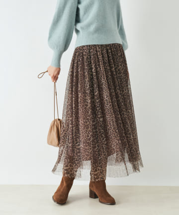 レオパードチュールギャザーチュールスカート