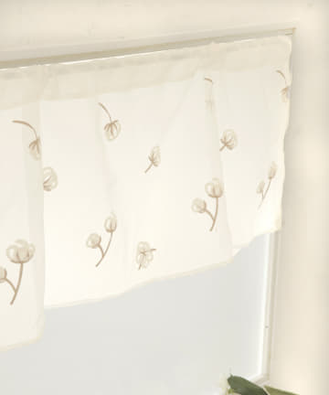 刺繍カフェカーテン：コットンフラワー柄