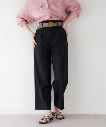 natural couture(ナチュラルクチュール) ストレッチリネンおしゃれベルト付きパンツ