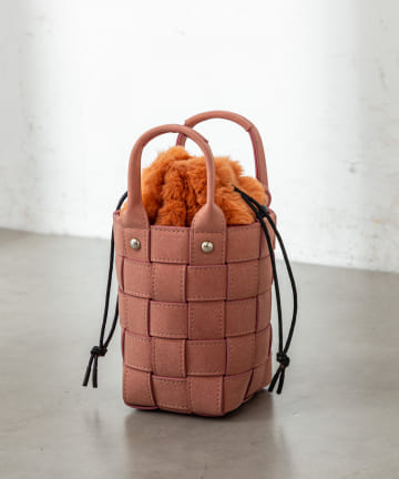ボア巾着付編み込みミニBAG