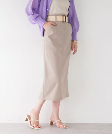 natural couture(ナチュラルクチュール) ストレッチリネンベルト付タイトスカート