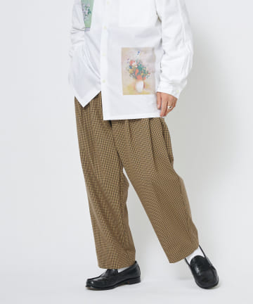 TR2WAYストレッチチェック柄2タックワイドテーパードスラックスパンツ