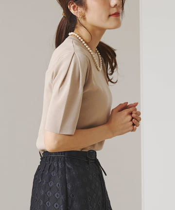 Chez toi(シェトワ) 袖山タックコンパクトニット半袖プルオーバー