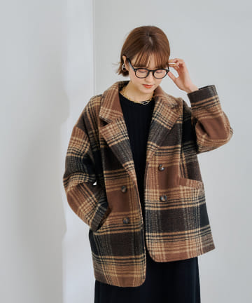 【WEB限定】チェック柄ジャケットハーフコート