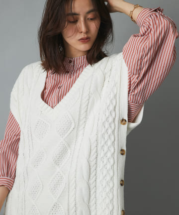 un dix cors(アンディコール) 【旬のレイヤードスタイルが完成】ケーブルロングベスト