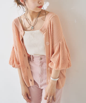 OUTLET(アウトレット) 【who's who Chico】2wayクルーメッシュカーディガン