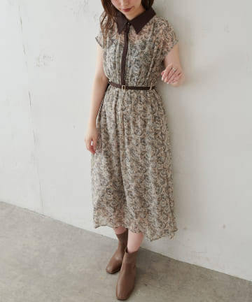 natural couture(ナチュラルクチュール) 【WEB限定カラー有り】襟付きレトロワンピース