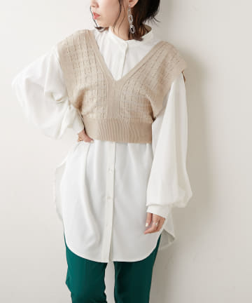 NICE CLAUP / OLIVE des OLIVE OUTLET(ナイスクラップ  / オリーブ デ オリーブ アウトレット) 格子透かし編みベスト