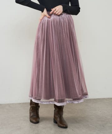 natural couture(ナチュラルクチュール) 【大好評リバイバルアイテム】裾べロアパイピングチュールプリーツスカート