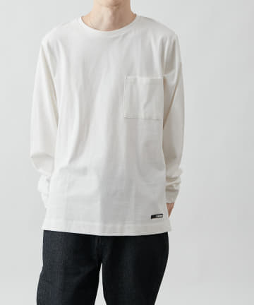 ソフトコットンスムースポケット付きクルーネック長袖Tシャツ