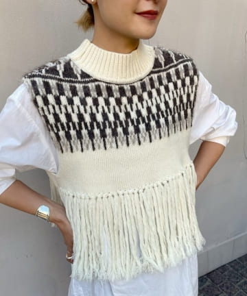 ノルディック柄フリンジベスト