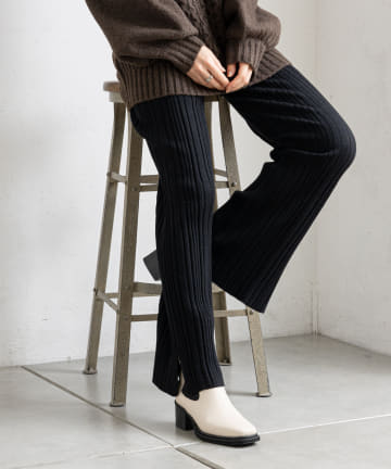 prose verse(プロズヴェール) 【ウエストゴム仕様】ランダムリブフレアニットパンツ