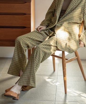 チェックSETUPピンタックパンツ