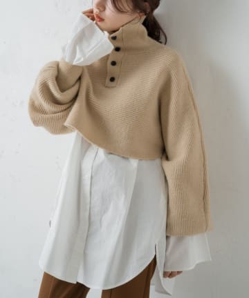 【新色追加】ハイネッククロップドニット×BIGシャツSET