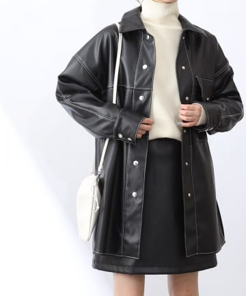 【WEB・一部店舗限定】リサイクルレザータッチシャツジャケット(セットアップ可)