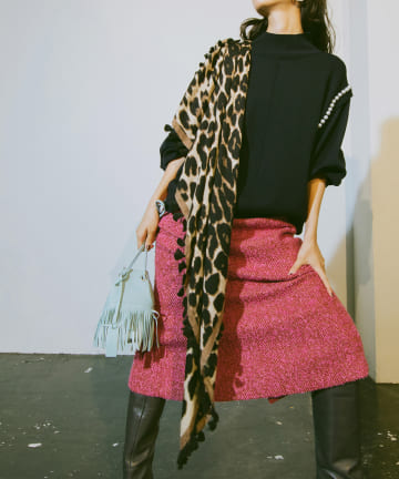 【COZスタイル・鮮やかピンク】ループツイードセミマーメイドスカート