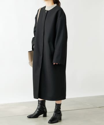 【TV媒体紹介商品】テックウールノーカラーロングコート