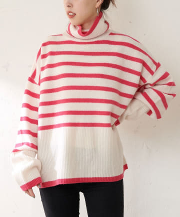 メリノウールカシミアボーダーニット