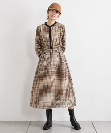 prose verse(プロズヴェール) 配色切り替えキカ柄ワンピース