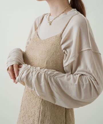 袖シャーリングシアーロンT