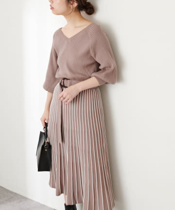 natural couture(ナチュラルクチュール) 【WEB限定・大好評リバイバルアイテム】配色ニットプリーツワンピース