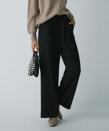【美人映えパンツ・手洗い可】ツイルベルト付ワイドパンツ