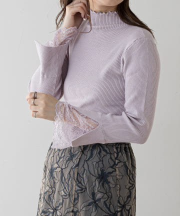 natural couture(ナチュラルクチュール) 【大好評リバイバルアイテム】袖口レースもちもちリブタートル