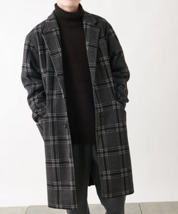 テックウールチェック柄 シングルチェスターコート