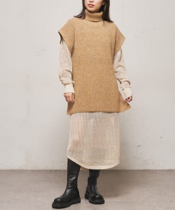 メッシュ編みニットワンピース