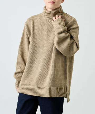 ウール混ロービングタートルネックニット