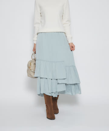 【重ねフリルが豪華・手洗い可】割繊ランダムティアードロングスカート