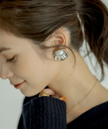 【パールとビジューで上品・HUI】ミラーキューブ(パール)イヤリング