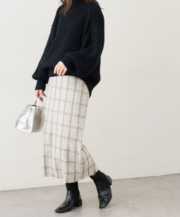 natural couture(ナチュラルクチュール) ベルト付き裾フリンジチェックスカート