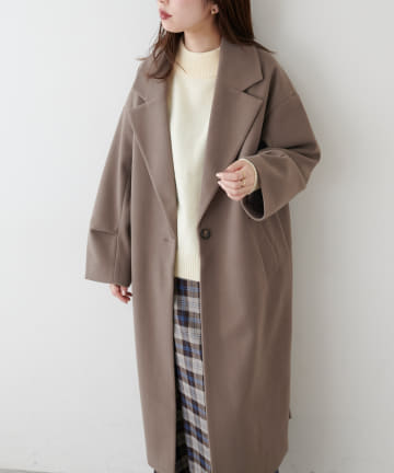 natural couture(ナチュラルクチュール) 【着用動画あり】ニットモッサ袖タックチェスターコート