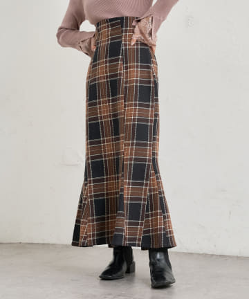 natural couture(ナチュラルクチュール) 【限定カラー有り】合皮&ビッグチェックハイウエストマーメイドスカートSサイズ