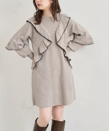 natural couture(ナチュラルクチュール) 【WEB限定】ラッフルフリルニットチュニックワンピース