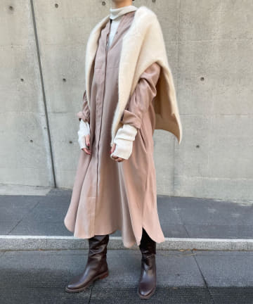ヨーク切替ロングシャツワンピース