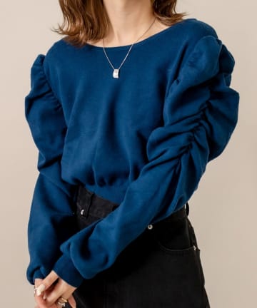 [mline] WEB限定 パフギャザースリーブニット