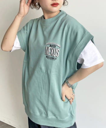 米綿胸刺繍ミニ裏毛ベストアンサンブルセット