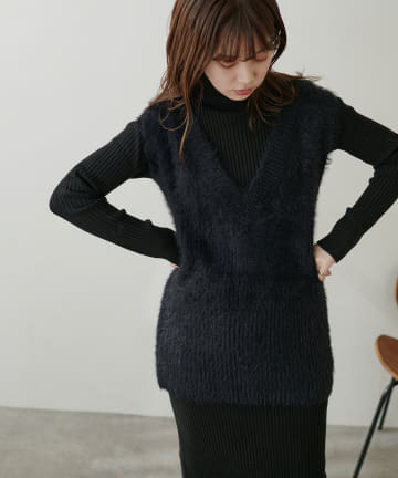 natural couture(ナチュラルクチュール) 【動画あり・大人ナチュ】リブニットワンピース×フェザーベストセット