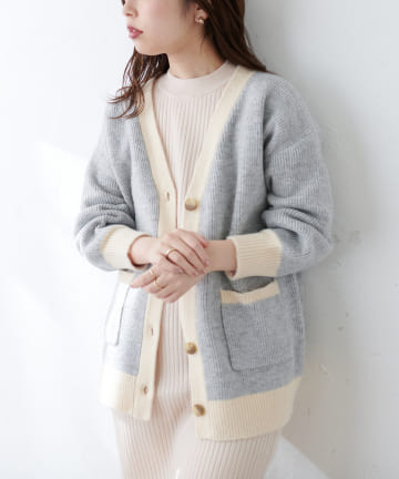 natural couture(ナチュラルクチュール) バイカラーほんわりニットカーディガン
