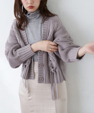 natural couture(ナチュラルクチュール) レースアップざっくりショートカーディガン