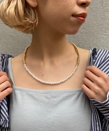 パール×ボールチェーン2トーンネックレス