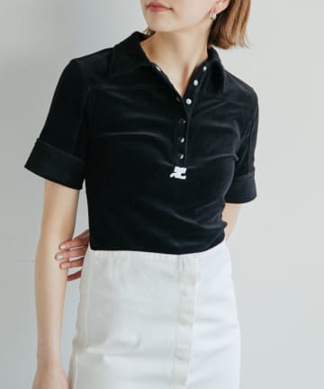 【Courreges】ベルベットポロTシャツ