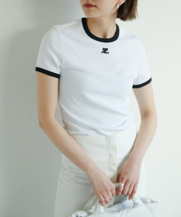 【courreges】コットンリブコントラストTシャツ