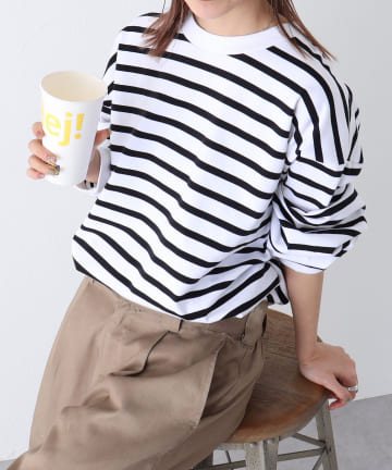 チンツ加工ボーダー長袖Ｔシャツ / ユニセックス