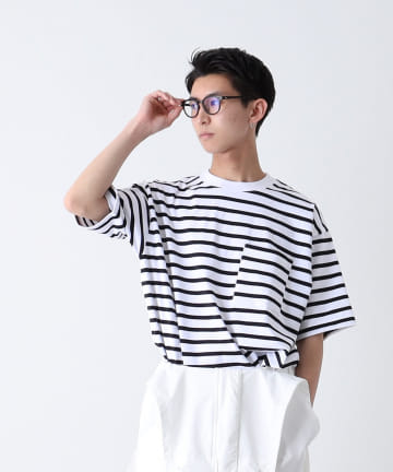 チンツ加工ボーダー半袖Ｔシャツ / ユニセックス