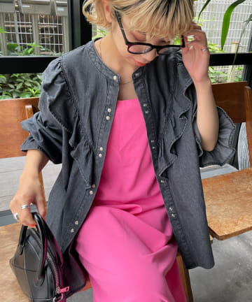 【WEB限定商品】バンドカラーデニムフリルブラウス
