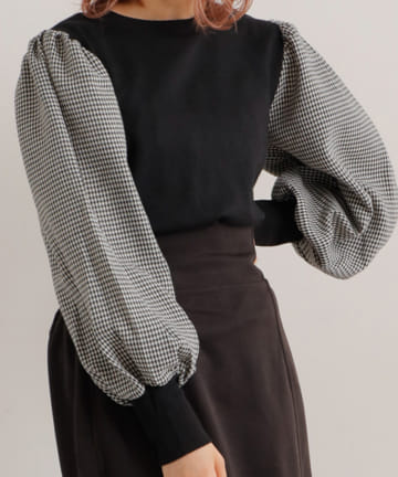 NICE CLAUP / OLIVE des OLIVE OUTLET(ナイスクラップ  / オリーブ デ オリーブ アウトレット) 袖千鳥柄トップス